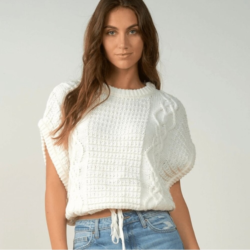 Elan Boxy Cable‎ Knit Sweater Ivory S